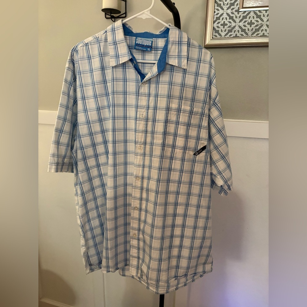 South Pole Light Blue and White Checkered Shirt